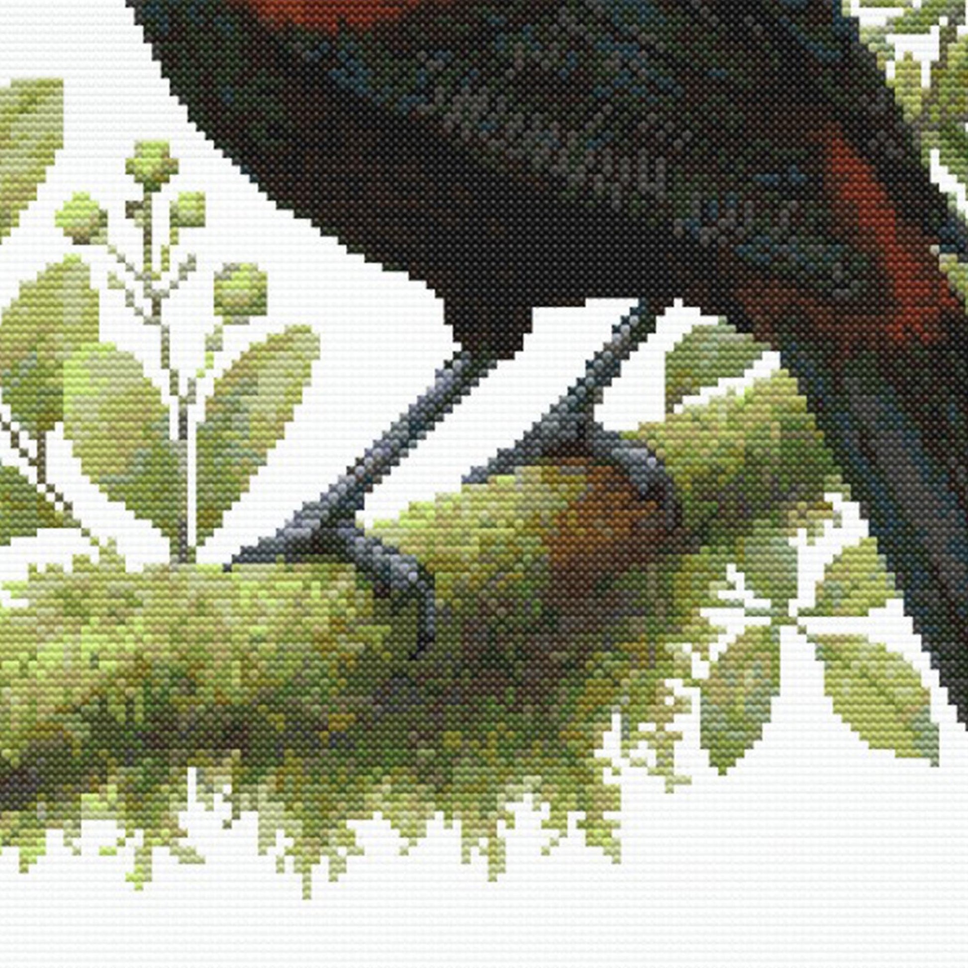 Close up of a New Zealand Saddleback Cross Stitch Pattern - digital download by Stitch Junction