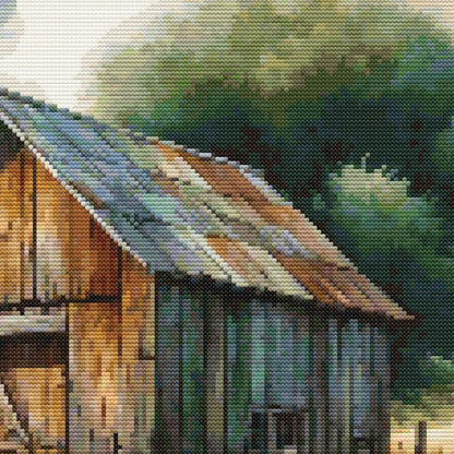 Rustic Barn Cross Stitch Pattern showing the roof and top of the pattern.