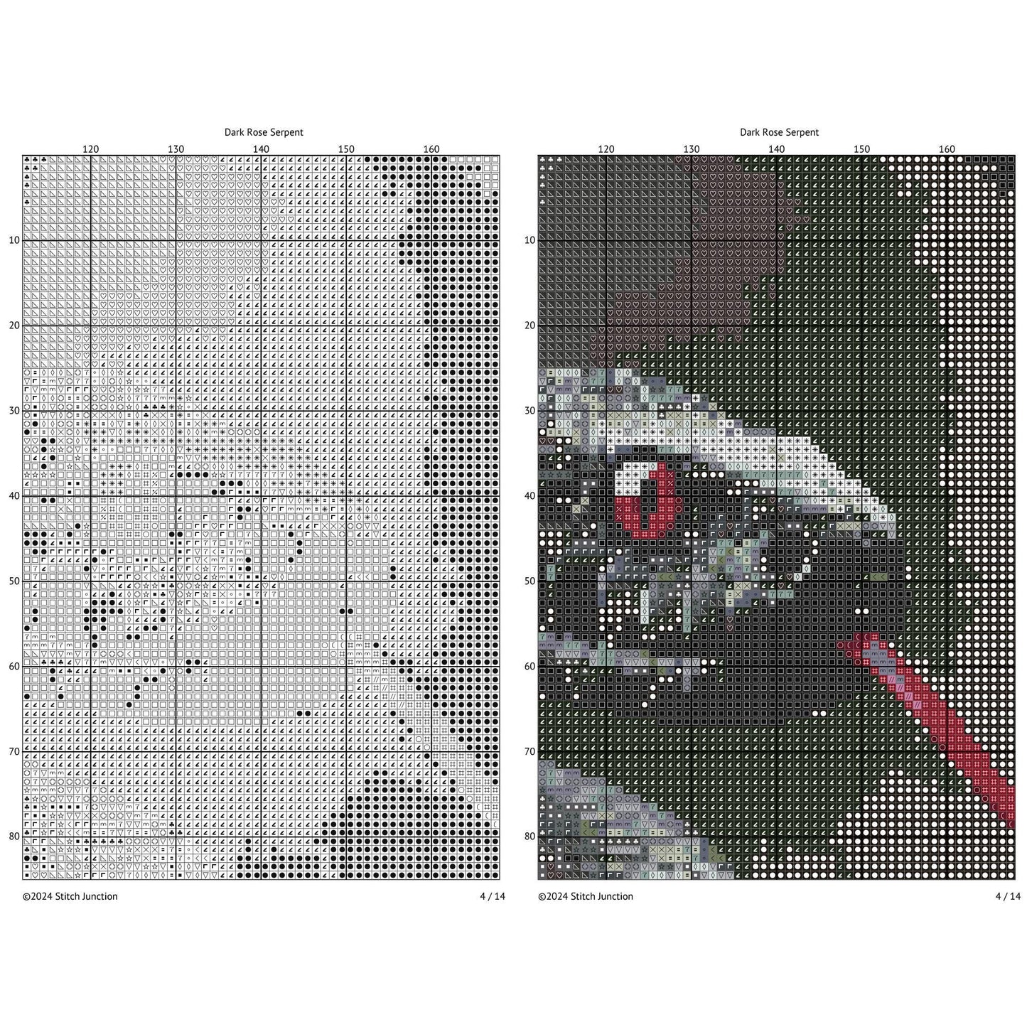 Snake cross stitch symbol chart preview with clear counted cross stitch grid for the digital PDF pattern.
