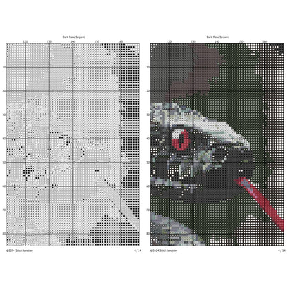 Snake cross stitch symbol chart preview with clear counted cross stitch grid for the digital PDF pattern.