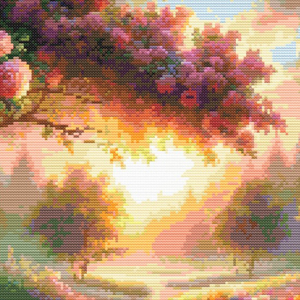 Summer Sunset Garden cross Stitch Pattern, Serene Landscape Cross Stitch Pattern - digital cross stitch pattern by Stitch Junction