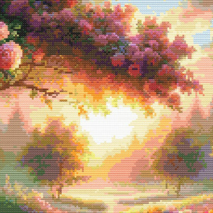 Summer Sunset Garden cross Stitch Pattern, Serene Landscape Cross Stitch Pattern - digital cross stitch pattern by Stitch Junction