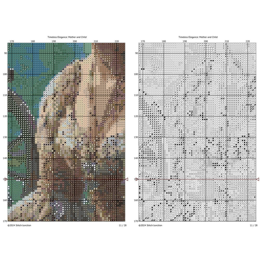 Victorian Garden Cross Stitch Pattern digital download chart preview with colour symbols and black-and-white symbol chart for printable counted cross stitch.