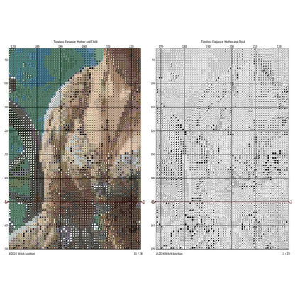 Victorian Garden Cross Stitch Pattern digital download chart preview with colour symbols and black-and-white symbol chart for printable counted cross stitch.