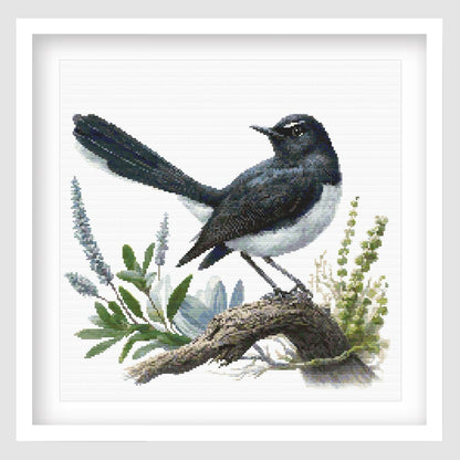 Willie Wagtail Bird Cross Stitch Pattern